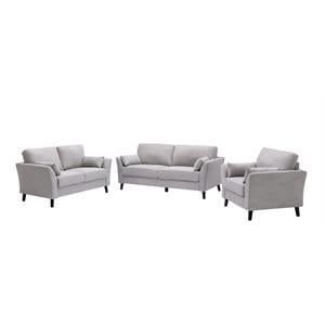 Damian Light Gray Woven Fabric Sofa Loveseat Chair Living Room Set