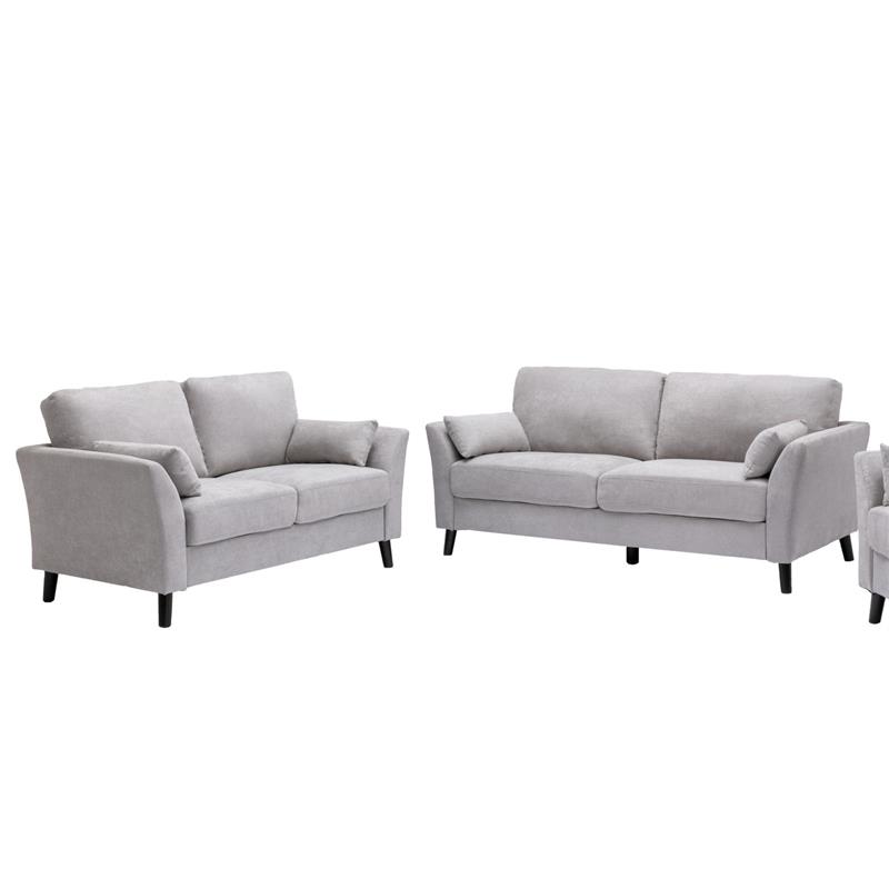 Damian Light Gray Woven Fabric Sofa Loveseat Living Room Set