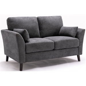 damian gray velvet fabric loveseat with accent pillows