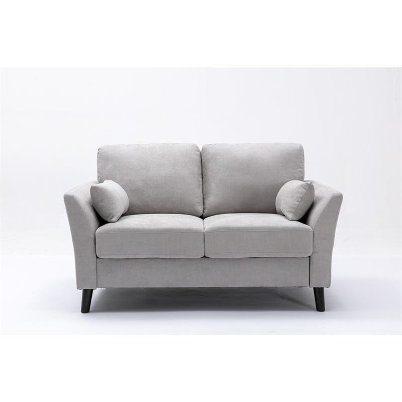 Damian Light Gray Woven Fabric Loveseat with Solid Wood Legs and Accent Pillows