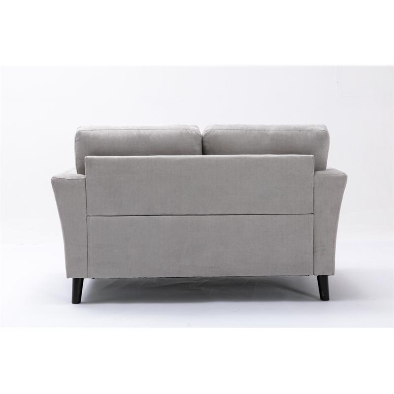Damian Light Gray Woven Fabric Loveseat with Solid Wood Legs and Accent Pillows