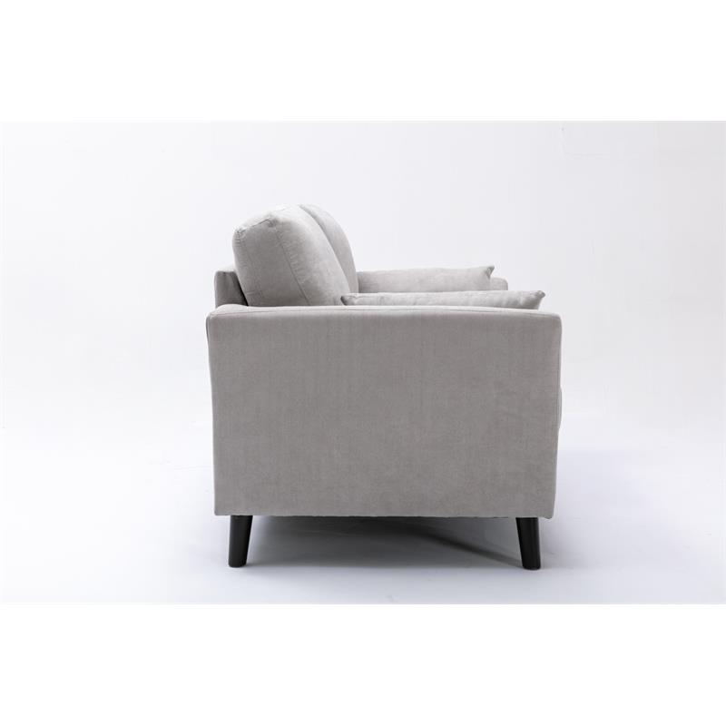Damian Light Gray Woven Fabric Loveseat with Solid Wood Legs and Accent Pillows