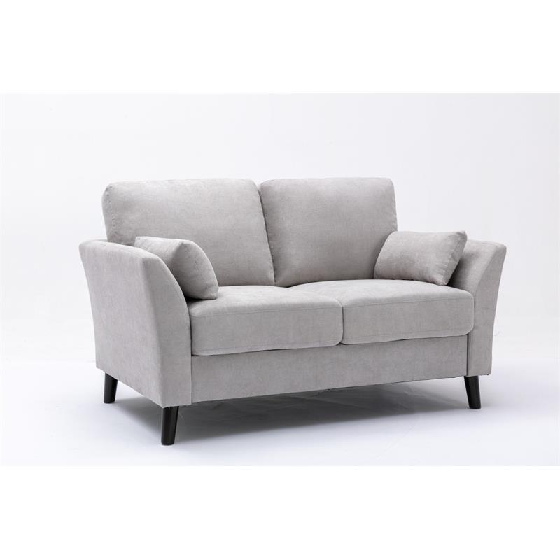 Damian Light Gray Woven Fabric Loveseat with Solid Wood Legs and Accent Pillows