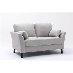 Damian Light Gray Velvet Fabric Loveseat with Solid Wood Legs and Accent Pillows