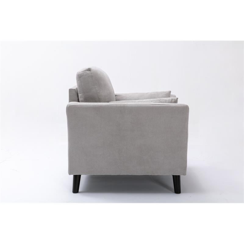 Damian Light Gray Woven Fabric Chair with Solid Wood Legs and Accent Pillows