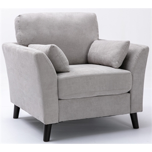 Damian Light Gray Velvet Fabric Chair with Solid Wood Legs and Accent Pillows