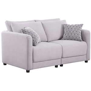 penelope light gray linen fabric loveseat with pillows