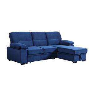 kipling blue velvet fabric reversible sleeper sectional sofa chaise