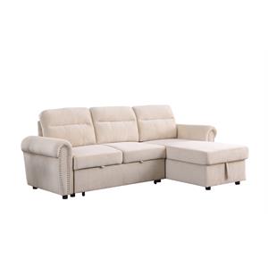 ashton beige velvet fabric reversible sleeper sectional sofa chaise