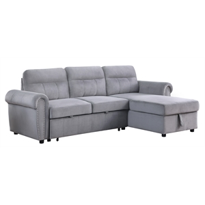 ashton gray velvet fabric reversible sleeper sectional sofa chaise