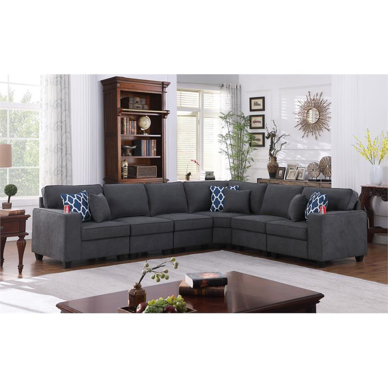 Cooper Stone Gray Woven Fabric 6Pc Reversible Sectional Sofa with Cupholder