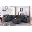 Cooper Dark Gray Linen Fabric Reversible Sectional Sofa w/ Ottoman and Cupholder