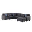 Cooper Dark Gray Linen Fabric Reversible Sectional Sofa w/ Ottoman and Cupholder