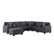 Cooper Dark Gray Linen Fabric Reversible Sectional Sofa w/ Ottoman and Cupholder