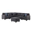 Cooper Dark Gray Linen Fabric 7Pc Reversible Sectional w/ Ottoman and Cupholder