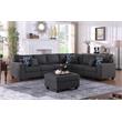 Cooper Dark Gray Linen Fabric 7Pc Reversible Sectional w/ Ottoman and Cupholder