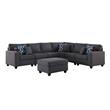 Cooper Dark Gray Linen Fabric 7Pc Reversible Sectional w/ Ottoman and Cupholder