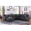 Cooper Dark Gray Linen Fabric 7Pc Reversible Sectional w/ Ottoman and Cupholder