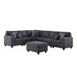 Cooper Dark Gray Linen Fabric 7Pc Reversible Sectional w/ Ottoman and Cupholder