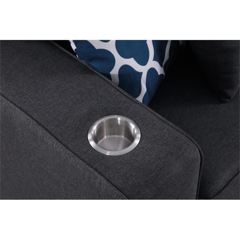 Cooper Dark Gray Linen Fabric 7Pc Reversible Sectional w/ Ottoman and Cupholder