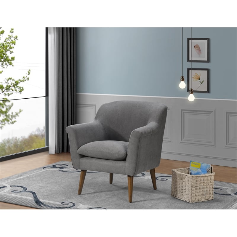 Shelby Gray Woven Fabric Oversized Armchair with Walnut Finish Wooden Legs