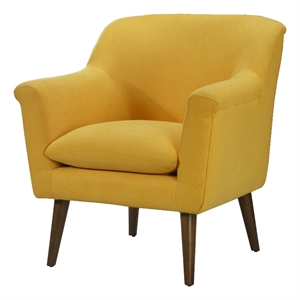shelby yellow woven fabric oversized armchair with walnut finish wooden legs