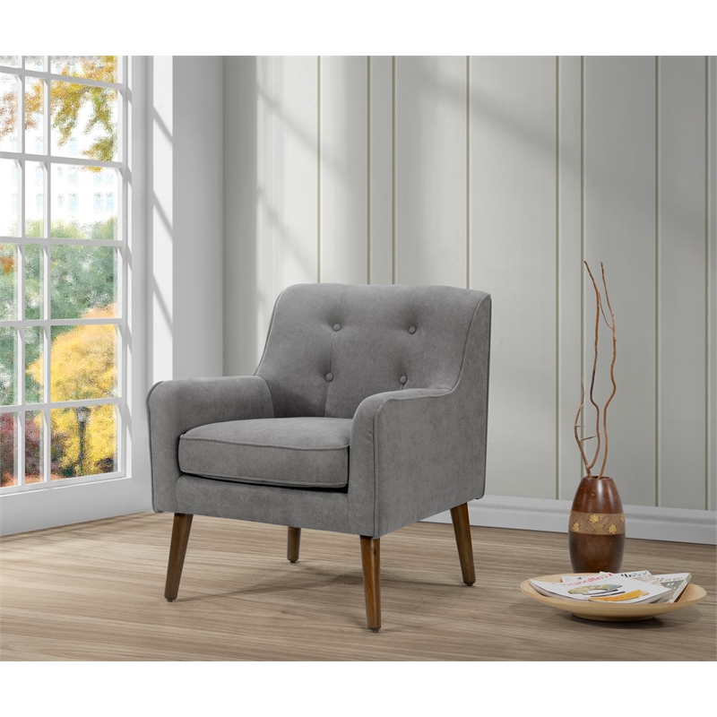 Ryder Mid Century Modern Gray Woven Fabric Button Tufted Armchair
