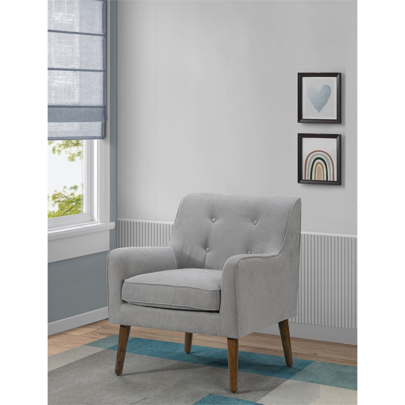 Ryder Mid Century Modern Steel Gray Woven Fabric Button Tufted Armchair