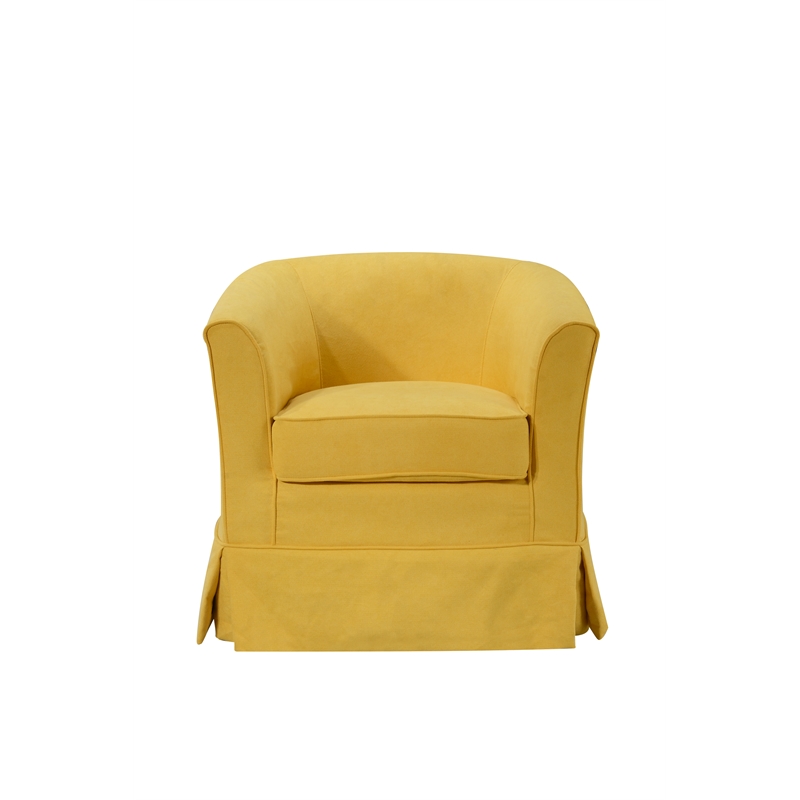 Tucker Yellow Woven Fabric Swivel Barrel Chair with Skirted Bottom