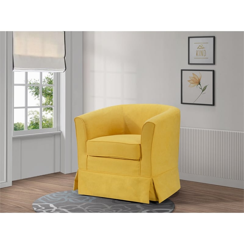 Tucker Yellow Woven Fabric Swivel Barrel Chair with Skirted Bottom