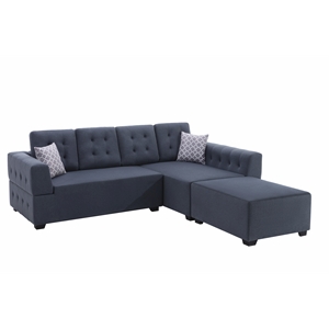 ordell dark gray fabric sectional sofa w/ right facing chaise ottoman & pillows