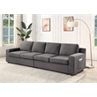 Waylon Gray Fabric Linen 4-Seater Sofa with Pockets and Black Legs