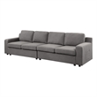 Waylon Gray Fabric Linen 4-Seater Sofa with Pockets and Black Legs