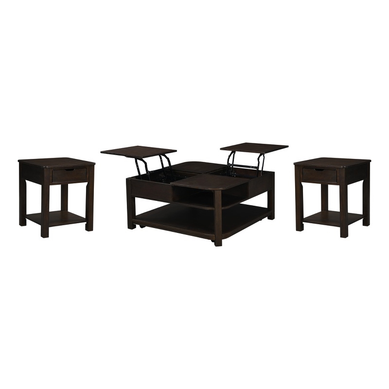 Flora 3 Piece Dark Brown MDF Lift Top Coffee and End Table Set