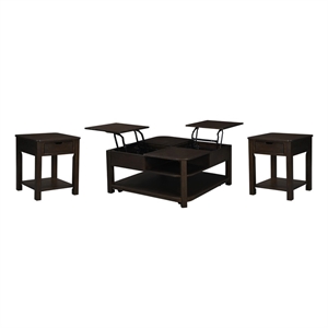 flora 3 piece dark brown mdf lift top coffee and end table set