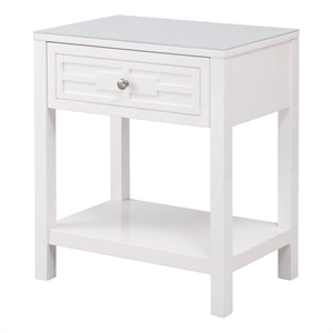 dylan white engineered wood end side table nightstand with glass top and drawer