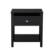Dylan Black Engineered Wood End Side Table Nightstand with Glass Top and Drawer