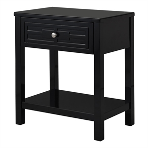 dylan black engineered wood end side table nightstand with glass top and drawer