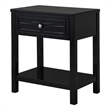 Dylan Black Engineered Wood End Side Table Nightstand with Glass Top and Drawer