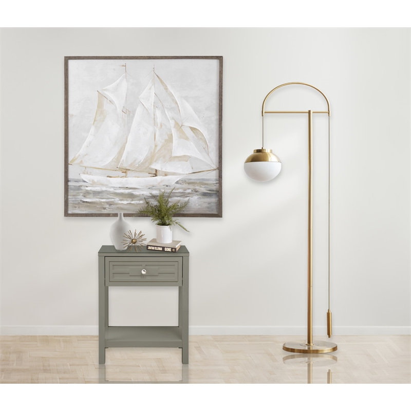 Dylan Taupe Engineered Wood End Side Table Nightstand with Glass Top and Drawer