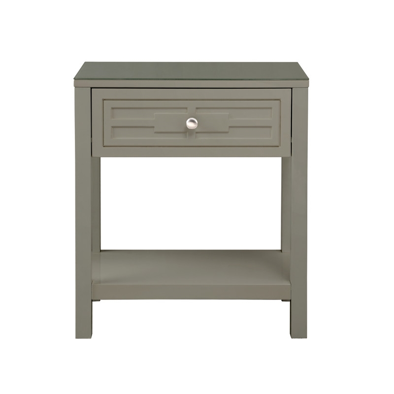 Dylan Taupe Engineered Wood End Side Table Nightstand with Glass Top and Drawer