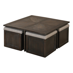 Trinity Espresso Engineered Wood Coffee Cocktail Table with 4 Ottomans