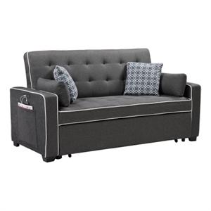 austin gray fabric sleeper sofa with 2 usb charging ports and 4 accent pillows