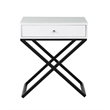 Koda White Wooden End Side Table Nightstand w/ Glass Top Drawer & Metal Base