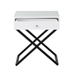 Koda White Wooden End Side Table Nightstand w/ Glass Top Drawer & Metal Base