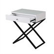 Koda White Wooden End Side Table Nightstand w/ Glass Top Drawer & Metal Base