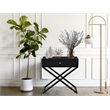 Koda Black Wooden End Side Table Nightstand w/ Glass Top Drawer & Metal Base