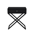 Koda Black Wooden End Side Table Nightstand w/ Glass Top Drawer & Metal Base