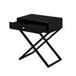 Koda Black Wooden End Side Table Nightstand w/ Glass Top Drawer & Metal Base