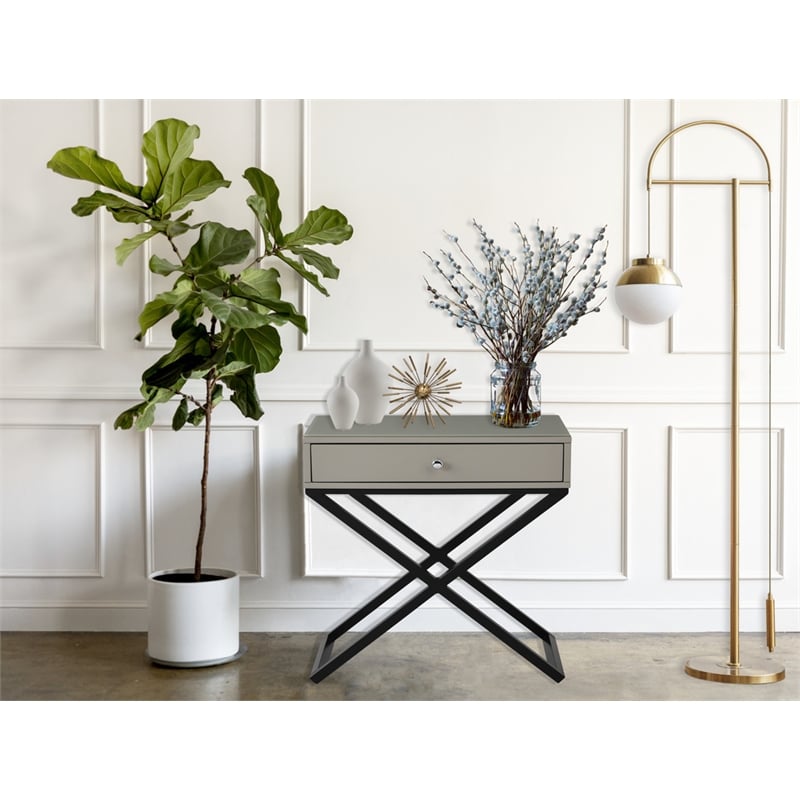 Koda Taupe Gray Engineered Wood Side Table Nightstand with Glass Top